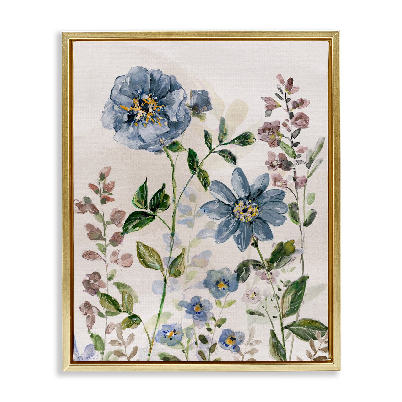 Stupell Industries Blushing Blue Garden Flowers Floating Frame By Sally Swatland